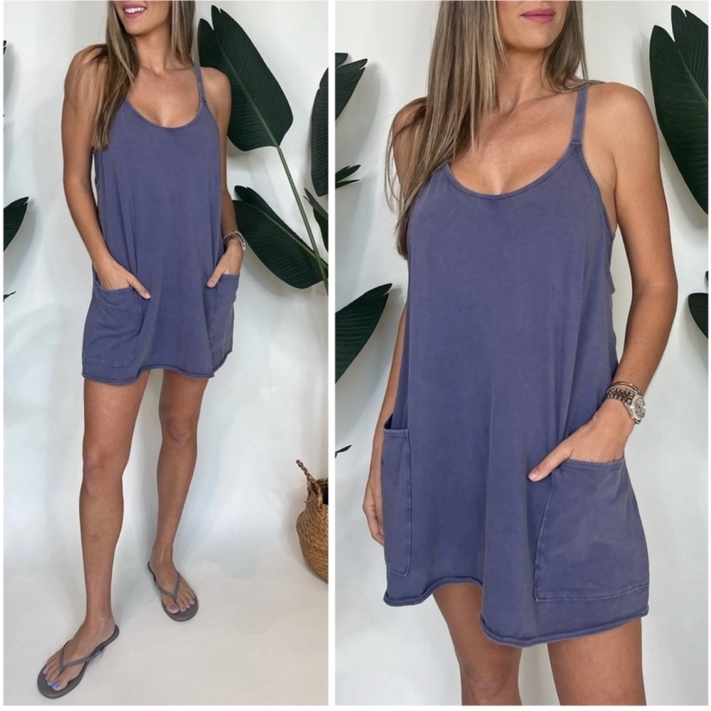 Free People Hot Shot Mini Romper Dress in Blue Indigo